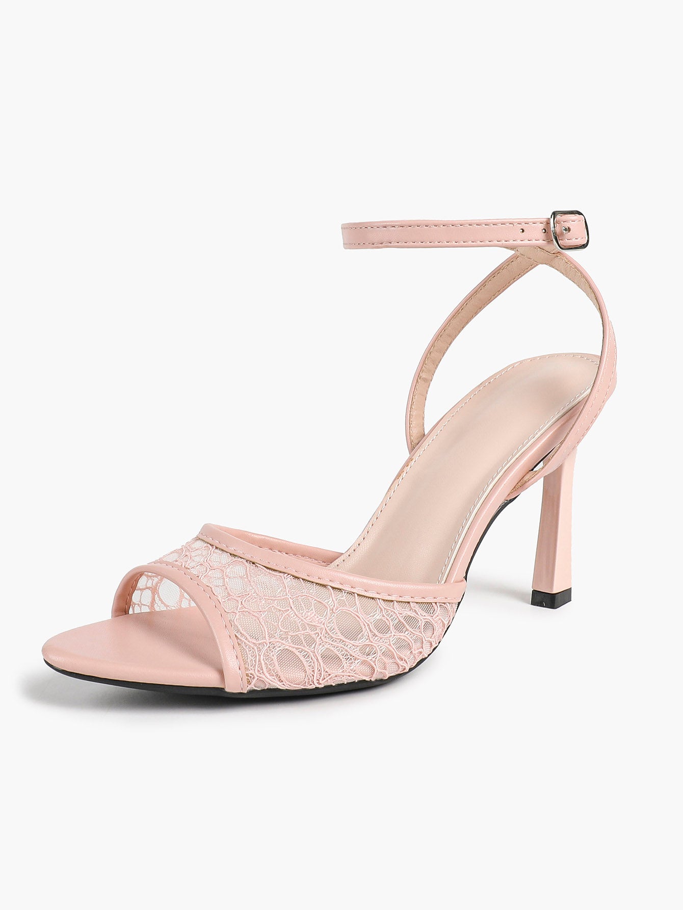 Pink Lace Ankle Strap Sandals Flared Block Heel for Summer Holiday and Casual Daily Wear