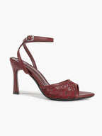Pink Lace Ankle Strap Sandals Flared Block Heel for Summer Holiday and Casual Daily Wear