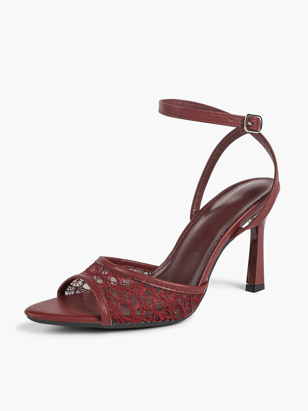 Pink Lace Ankle Strap Sandals Flared Block Heel for Summer Holiday and Casual Daily Wear