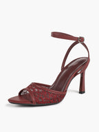 Pink Lace Ankle Strap Sandals Flared Block Heel for Summer Holiday and Casual Daily Wear