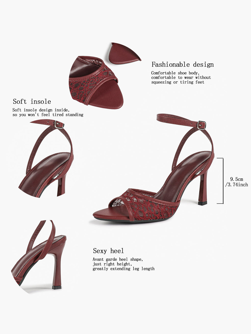 Pink Lace Ankle Strap Sandals Flared Block Heel for Summer Holiday and Casual Daily Wear