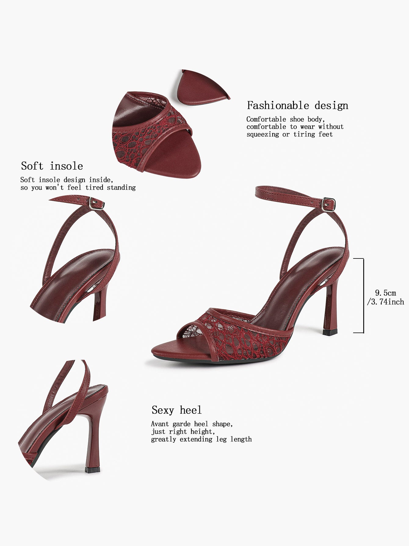 Pink Lace Ankle Strap Sandals Flared Block Heel for Summer Holiday and Casual Daily Wear