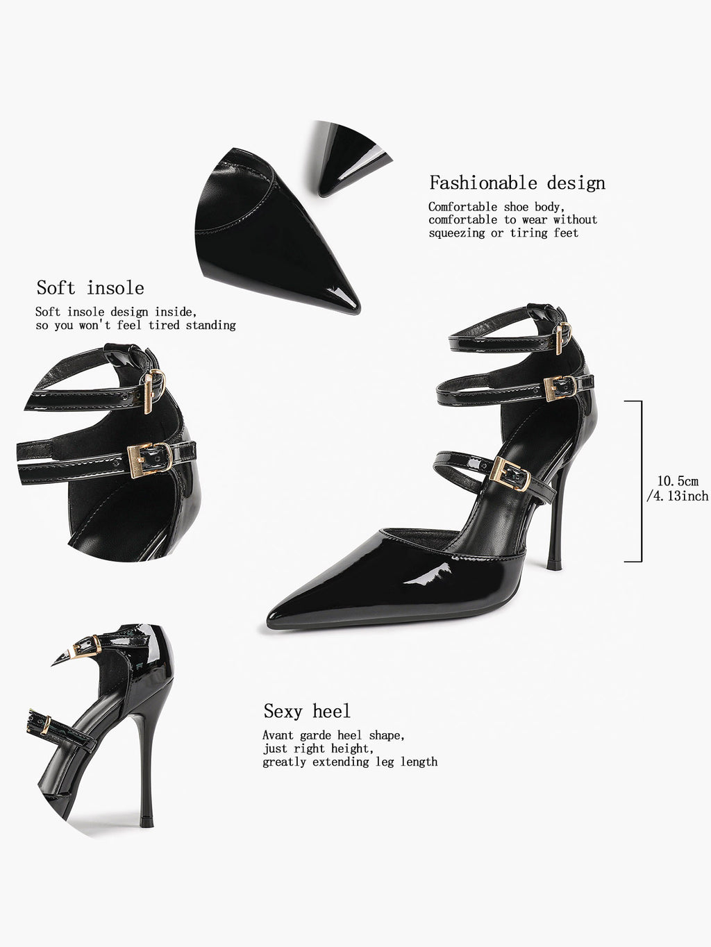 Pointed Toe Stiletto Heels Women Multi-Strap Adjustable Buckle Pumps Sexy Heels Club Party
