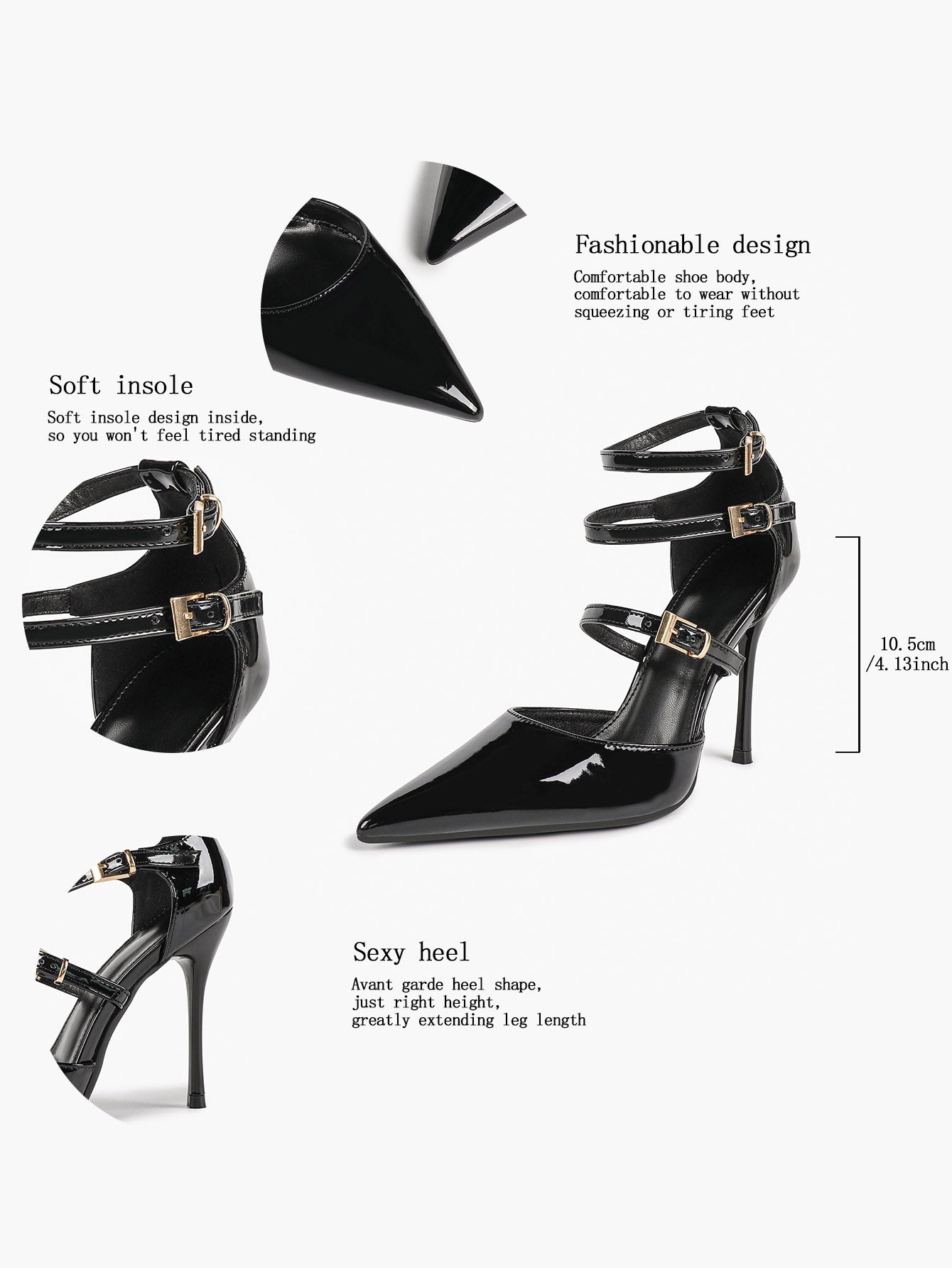 Pointed Toe Stiletto Heels Women Multi-Strap Adjustable Buckle Pumps Sexy Heels Club Party