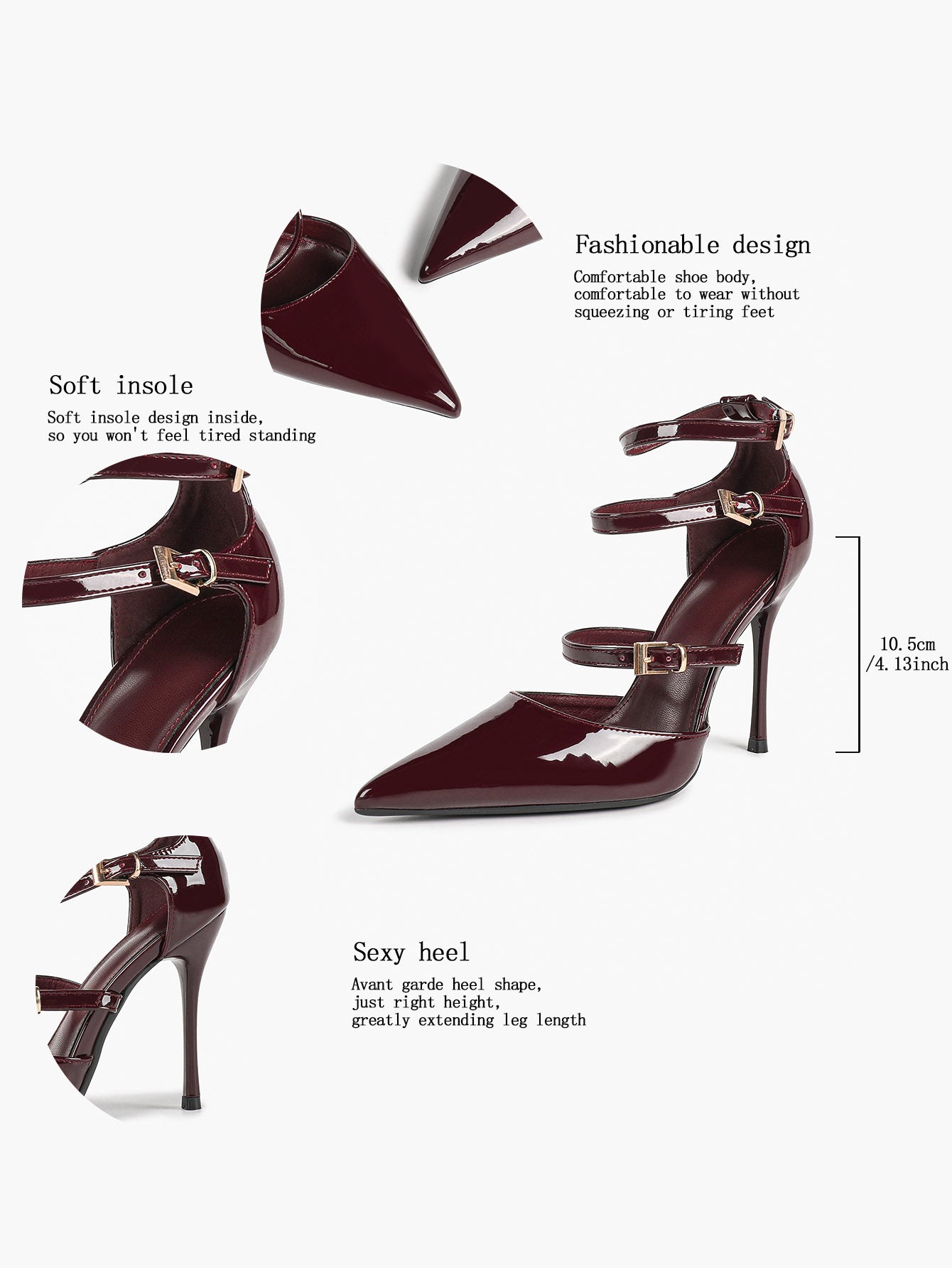 Pointed Toe Stiletto Heels Women Multi-Strap Adjustable Buckle Pumps Sexy Heels Club Party