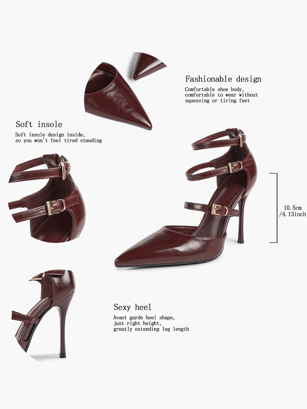 Pointed Toe Stiletto Heels Women Multi-Strap Adjustable Buckle Pumps Sexy Heels Club Party