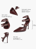 Pointed Toe Stiletto Heels Women Multi-Strap Adjustable Buckle Pumps Sexy Heels Club Party