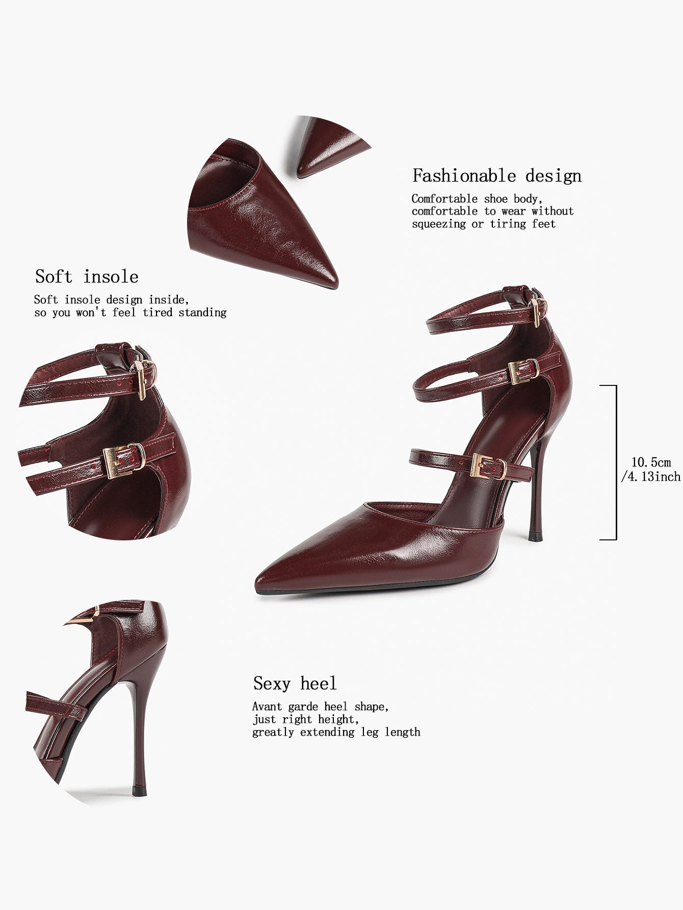 Pointed Toe Stiletto Heels Women Multi-Strap Adjustable Buckle Pumps Sexy Heels Club Party