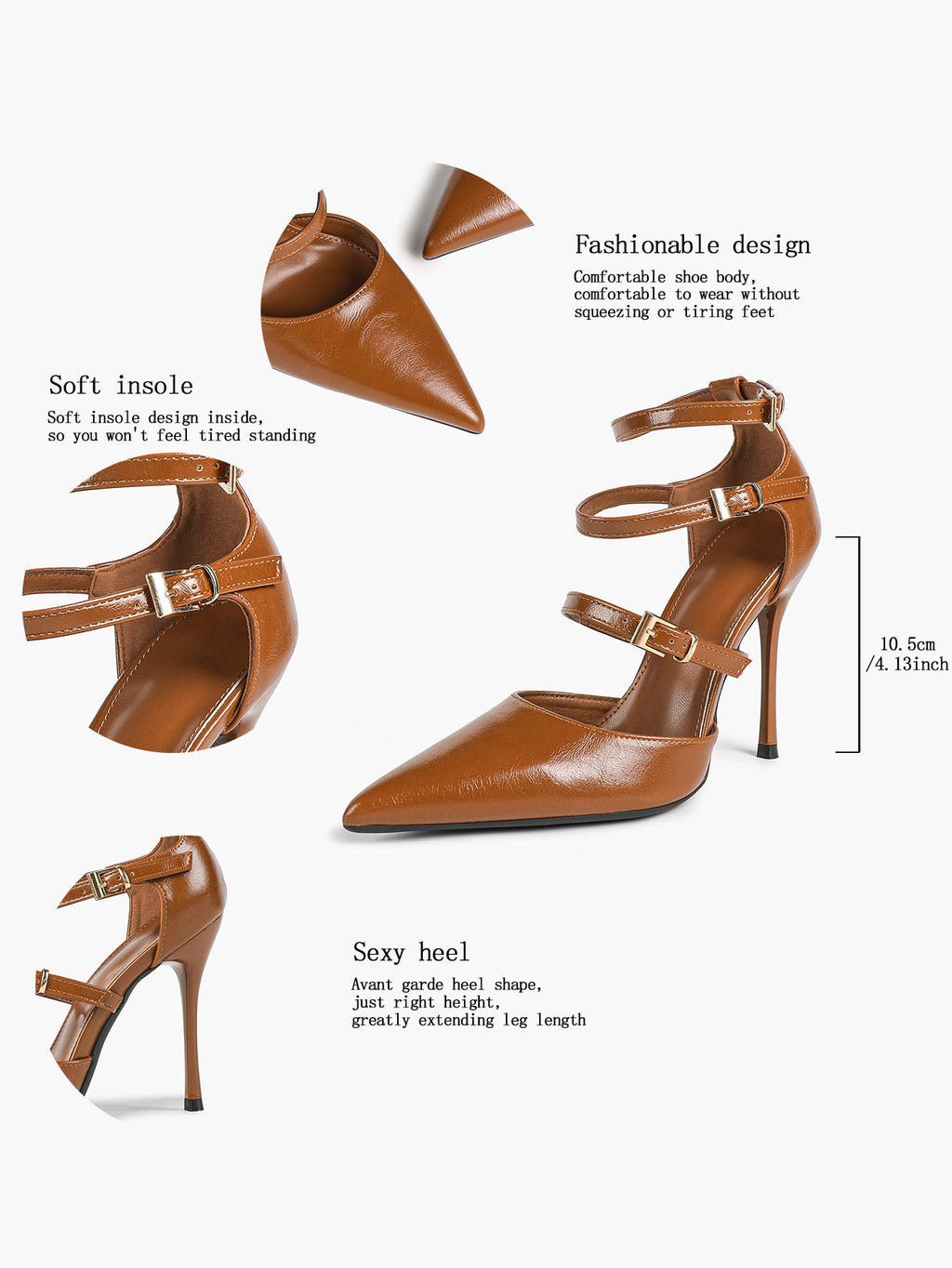 Pointed Toe Stiletto Heels Women Multi-Strap Adjustable Buckle Pumps Sexy Heels Club Party