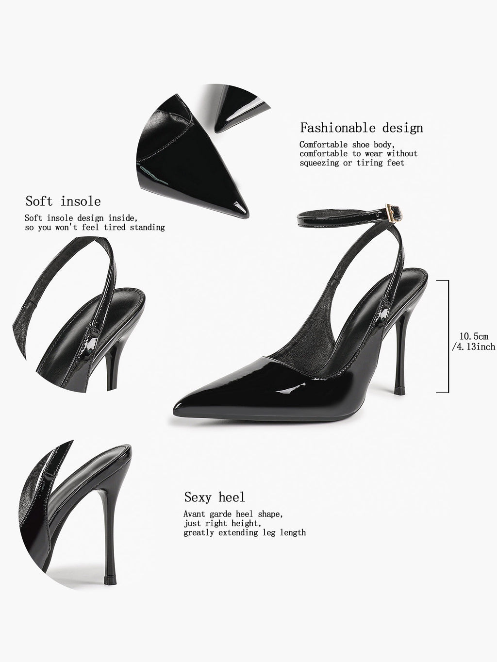 Women's Elegant Patent Leather Pointed Toe Pumps Ankle Strap Stiletto Heels Nightclub Daily Dating