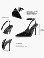 Women's Elegant Patent Leather Pointed Toe Pumps Ankle Strap Stiletto Heels Nightclub Daily Dating
