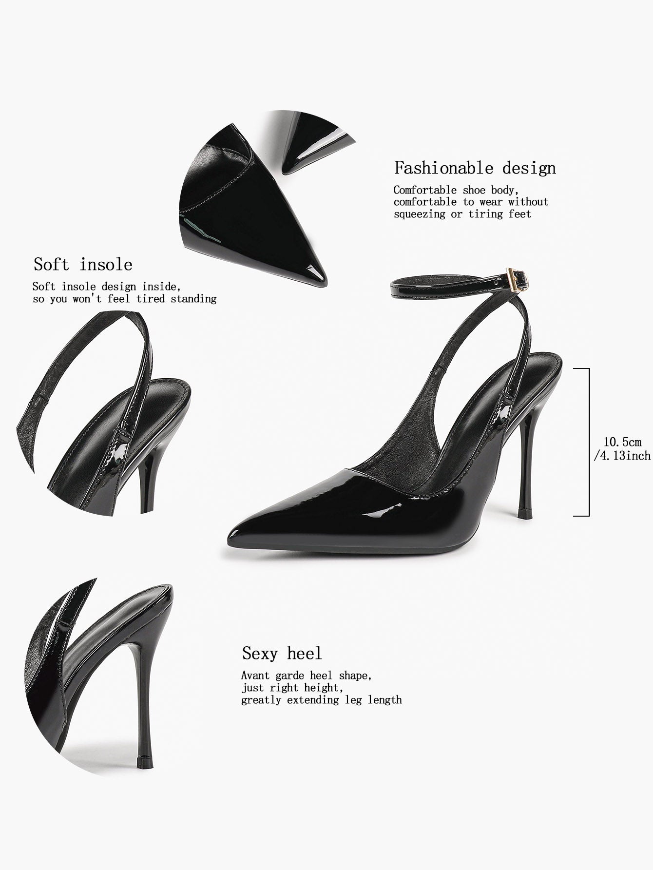 Women's Elegant Patent Leather Pointed Toe Pumps Ankle Strap Stiletto Heels Nightclub Daily Dating