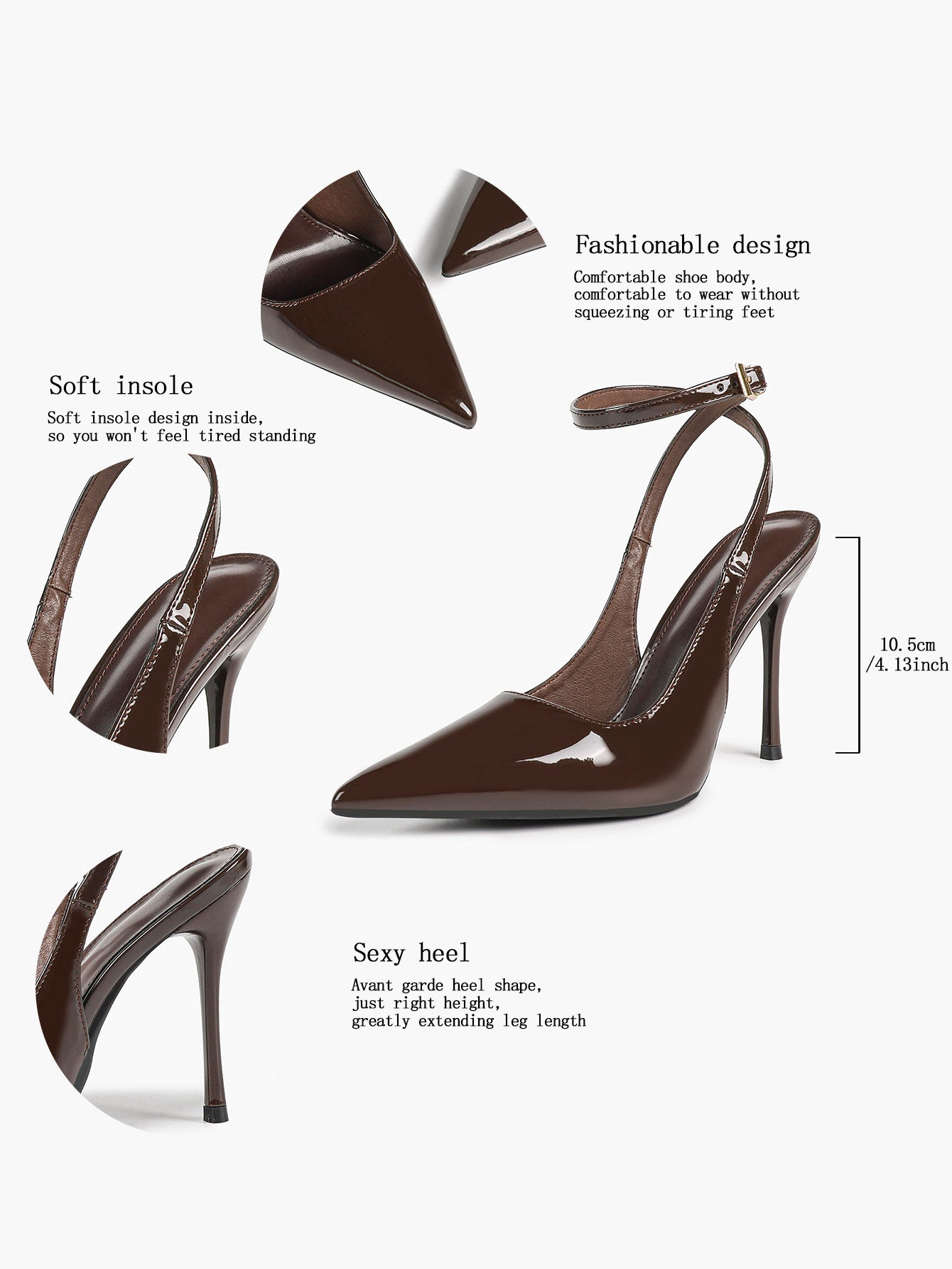 Women's Elegant Patent Leather Pointed Toe Pumps Ankle Strap Stiletto Heels Nightclub Daily Dating