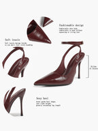 Women's Elegant Patent Leather Pointed Toe Pumps Ankle Strap Stiletto Heels Nightclub Daily Dating