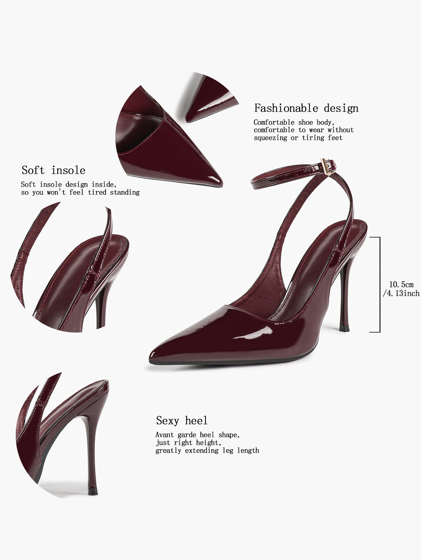 Women's Elegant Patent Leather Pointed Toe Pumps Ankle Strap Stiletto Heels Nightclub Daily Dating