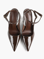White Pointed Toe Slingback Heels Double Buckle Ankle Strap Pumps Stilettos Office Wedding Shoes