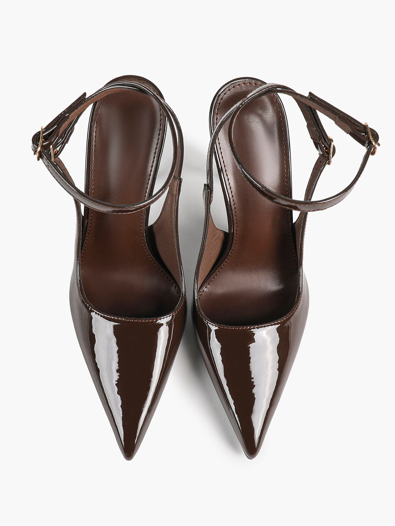 White Pointed Toe Slingback Heels Double Buckle Ankle Strap Pumps Stilettos Office Wedding Shoes