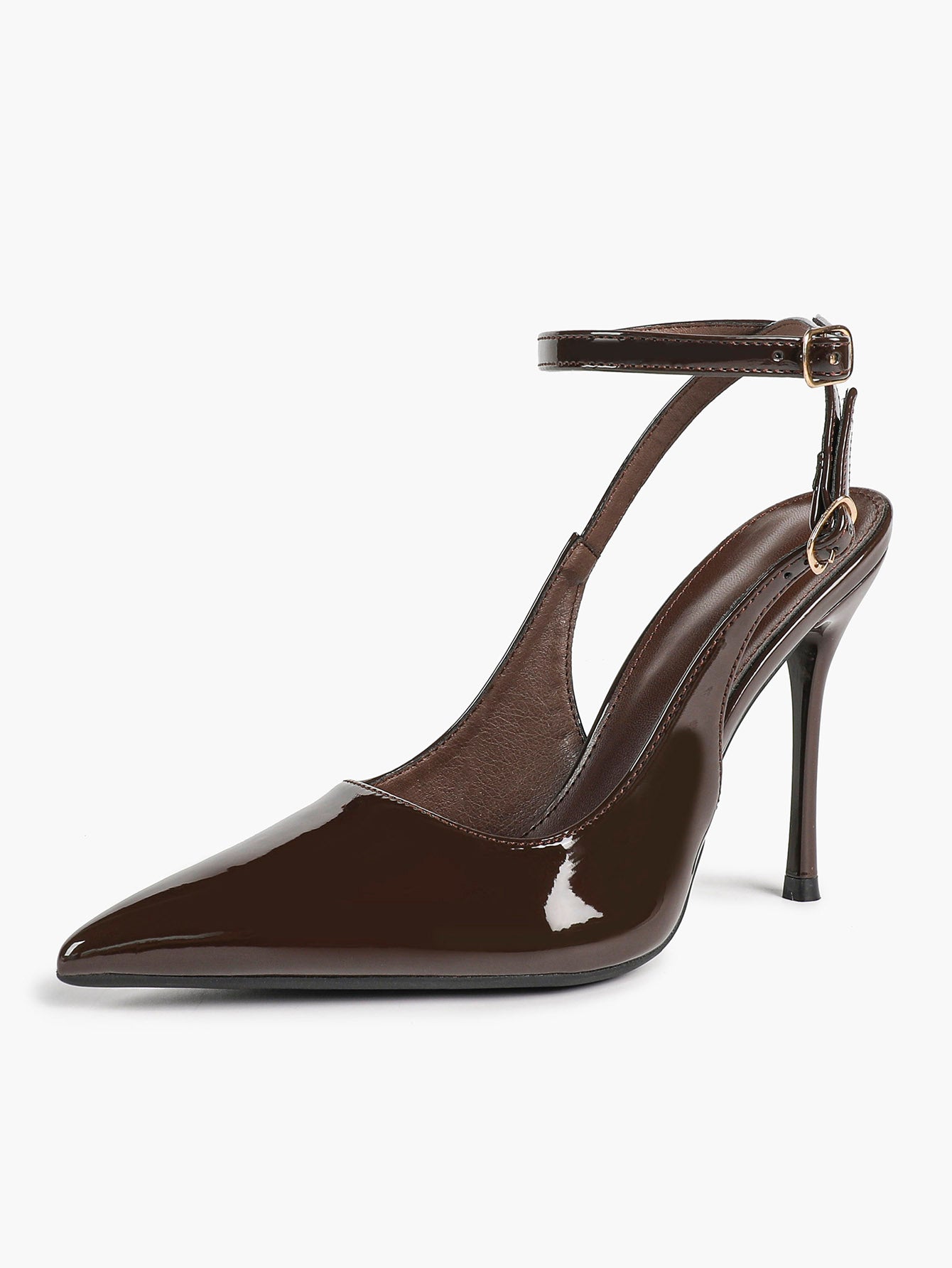 White Pointed Toe Slingback Heels Double Buckle Ankle Strap Pumps Stilettos Office Wedding Shoes
