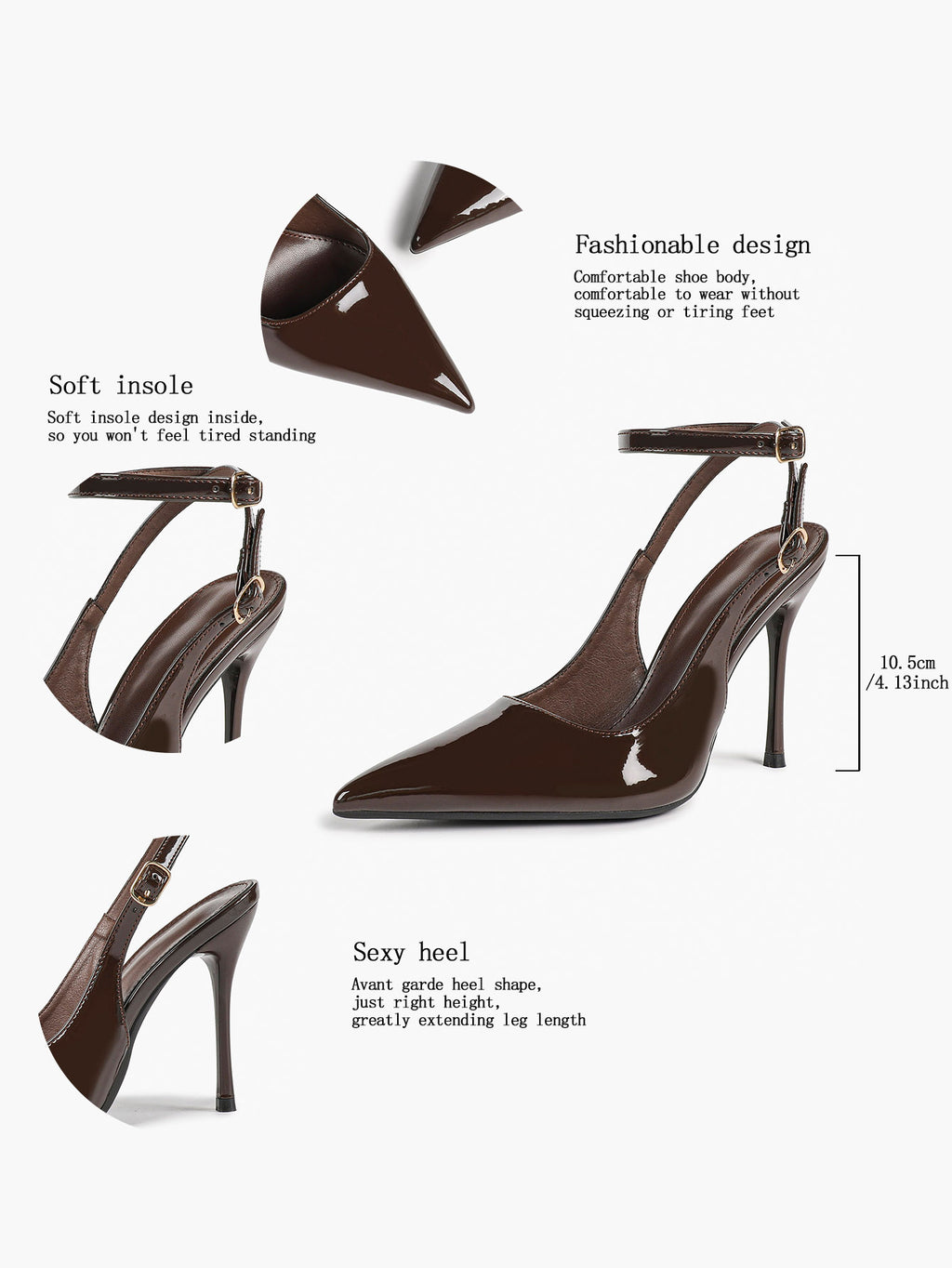 White Pointed Toe Slingback Heels Double Buckle Ankle Strap Pumps Stilettos Office Wedding Shoes