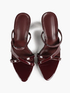 Women's Burgundy Crisscross Strap Mule Sandals Open Toe Stiletto Heels Slip‑On Shoes for Party Daily Date Night