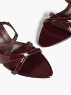 Women's Burgundy Crisscross Strap Mule Sandals Open Toe Stiletto Heels Slip‑On Shoes for Party Daily Date Night