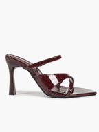 Women's Burgundy Crisscross Strap Mule Sandals Open Toe Stiletto Heels Slip‑On Shoes for Party Daily Date Night