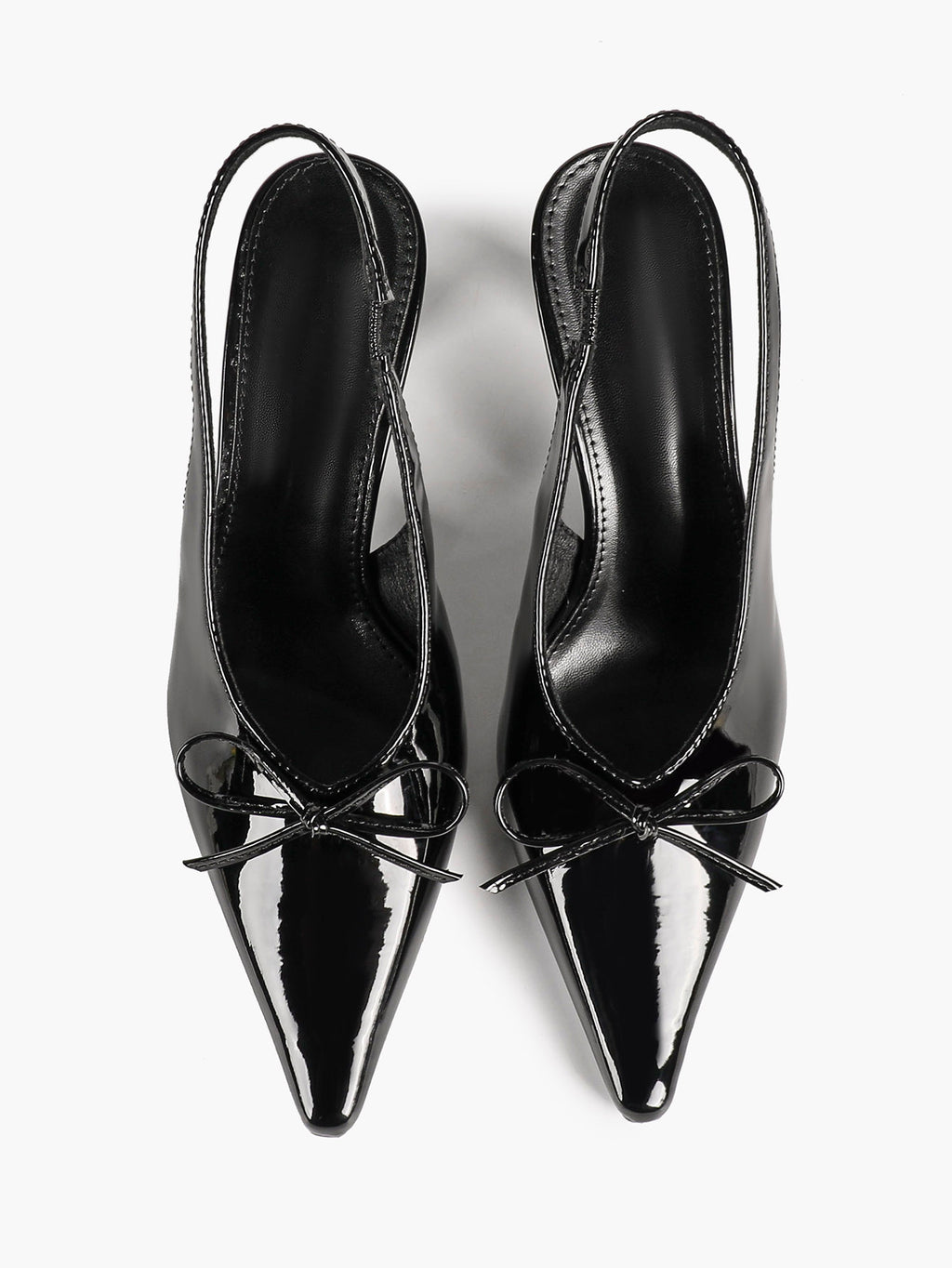 Pointed Toe Flared Heel Pumps Bow Detail Slingback High Heels Daily Wear
