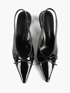 Pointed Toe Flared Heel Pumps Bow Detail Slingback High Heels Daily Wear
