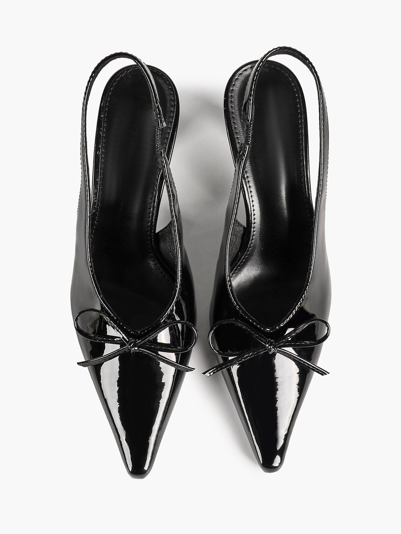 Pointed Toe Flared Heel Pumps Bow Detail Slingback High Heels Daily Wear