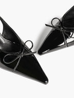 Pointed Toe Flared Heel Pumps Bow Detail Slingback High Heels Daily Wear
