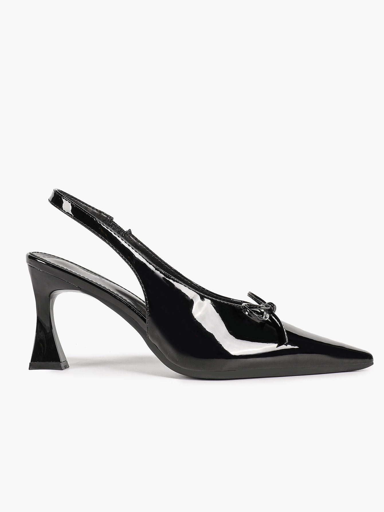 Pointed Toe Flared Heel Pumps Bow Detail Slingback High Heels Daily Wear