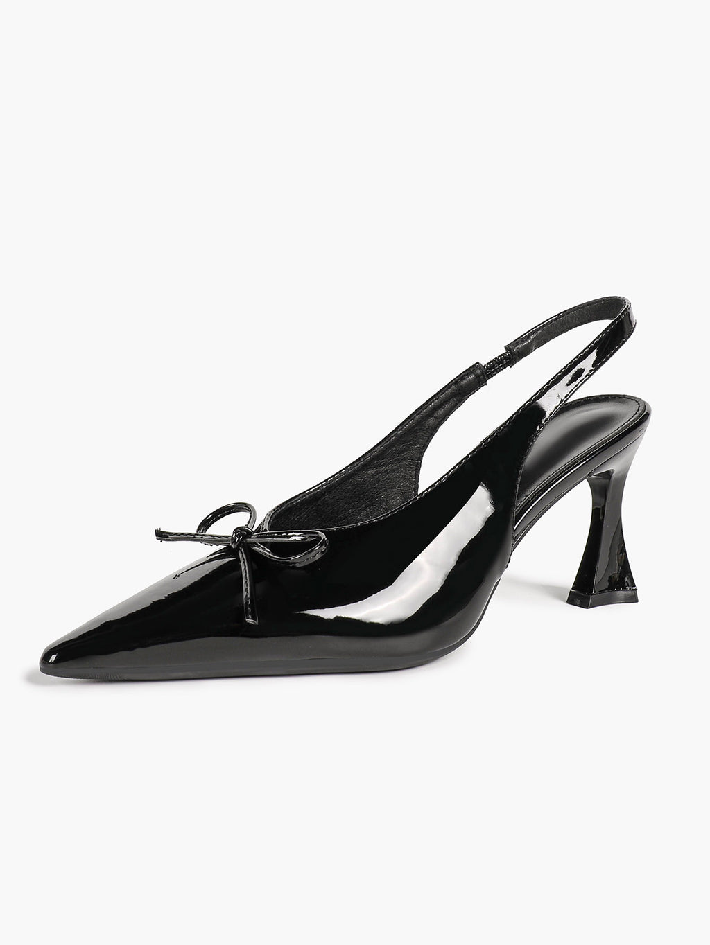 Pointed Toe Flared Heel Pumps Bow Detail Slingback High Heels Daily Wear