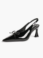 Pointed Toe Flared Heel Pumps Bow Detail Slingback High Heels Daily Wear