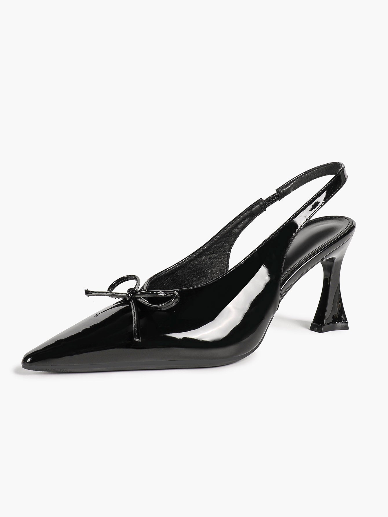 Pointed Toe Flared Heel Pumps Bow Detail Slingback High Heels Daily Wear