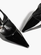 Women's Black Mary‑Jane Slingback Heels Pointed Toe High Heel Pumps