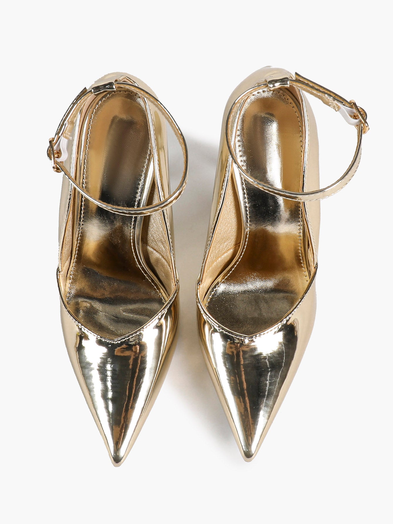 Gold Metallic Pointed Toe Stiletto Pumps Ankle Strap High Heels Formal Evening Shoes  Clubwear