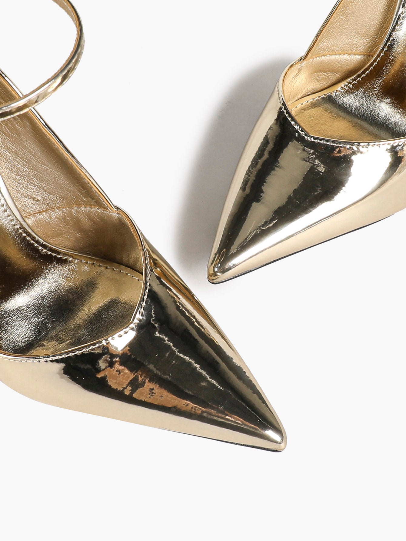 Gold Metallic Pointed Toe Stiletto Pumps Ankle Strap High Heels Formal Evening Shoes  Clubwear