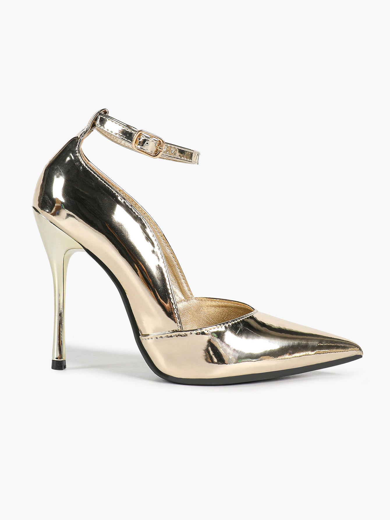 Gold Metallic Pointed Toe Stiletto Pumps Ankle Strap High Heels Formal Evening Shoes  Clubwear