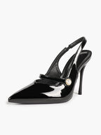 Women's Pearl Detail Slingback Heels Pointed Toe Stiletto Pumps Elegant Dress Formal Evening Shoes
