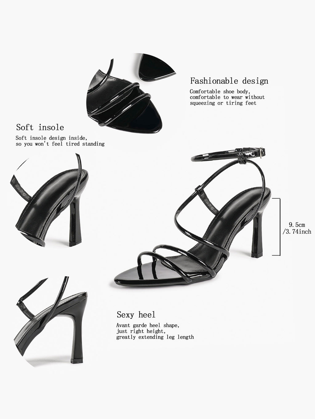 Women's Strappy Open Toe Heeled Sandals Ankle Strap Summer Shoes Party Casual Daily Wear