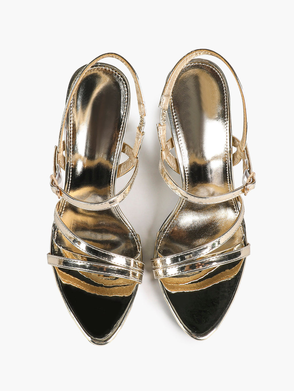 Gold Metallic Open Toe Block Heels Crisscross Strap Slingback Sandals Party Dress Shoes