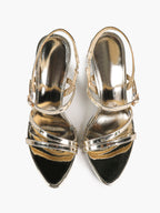 Gold Metallic Open Toe Block Heels Crisscross Strap Slingback Sandals Party Dress Shoes
