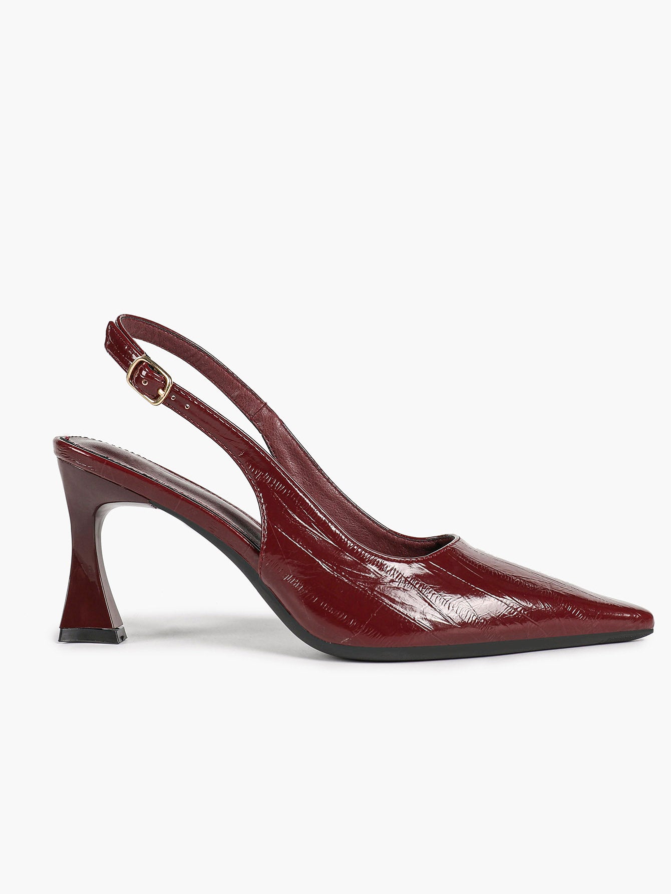 Burgundy Slingback Heels Pointed Toe Flared Heel Pumps Party Office Date Night