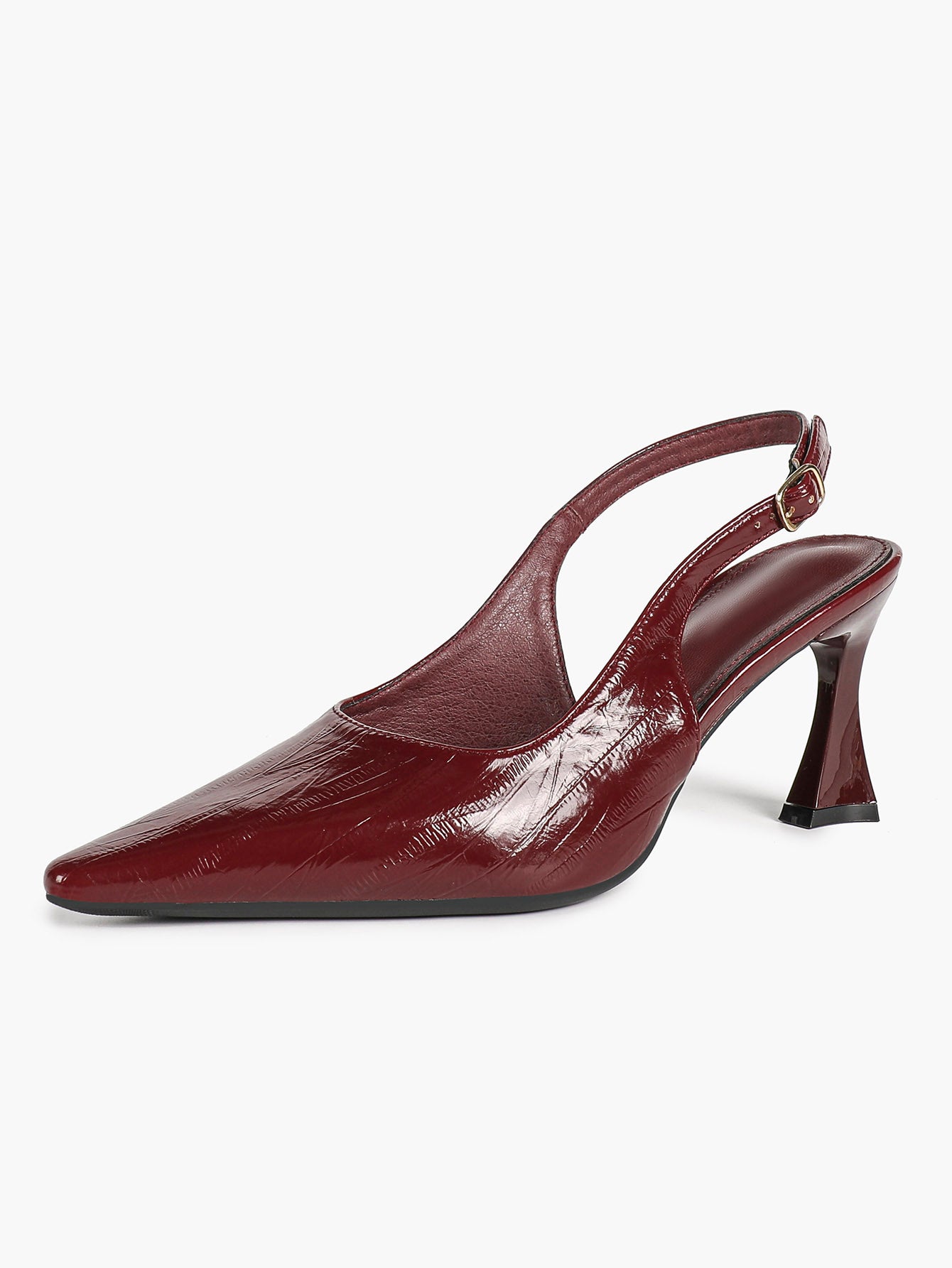 Burgundy Slingback Heels Pointed Toe Flared Heel Pumps Party Office Date Night
