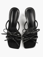Women's Bow Mule Heels Open Toe Slip On Stiletto Sandals Party Casual Shoes