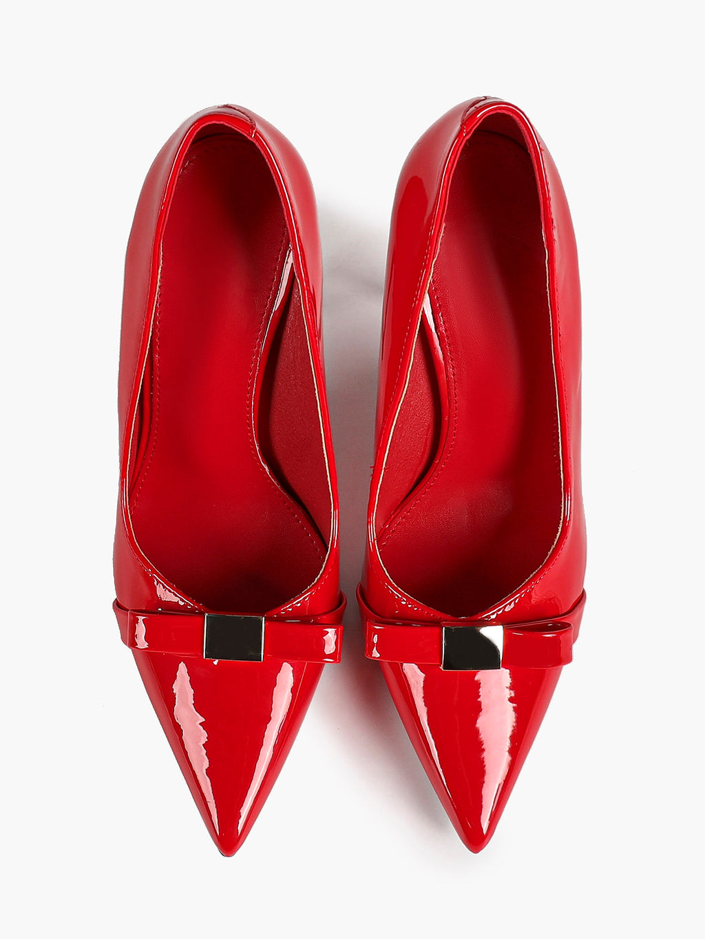Red Pointed Toe Stiletto Pumps Metal Bow Decor High Heel Slip‑on Heels for Party Evening