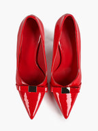 Red Pointed Toe Stiletto Pumps Metal Bow Decor High Heel Slip‑on Heels for Party Evening