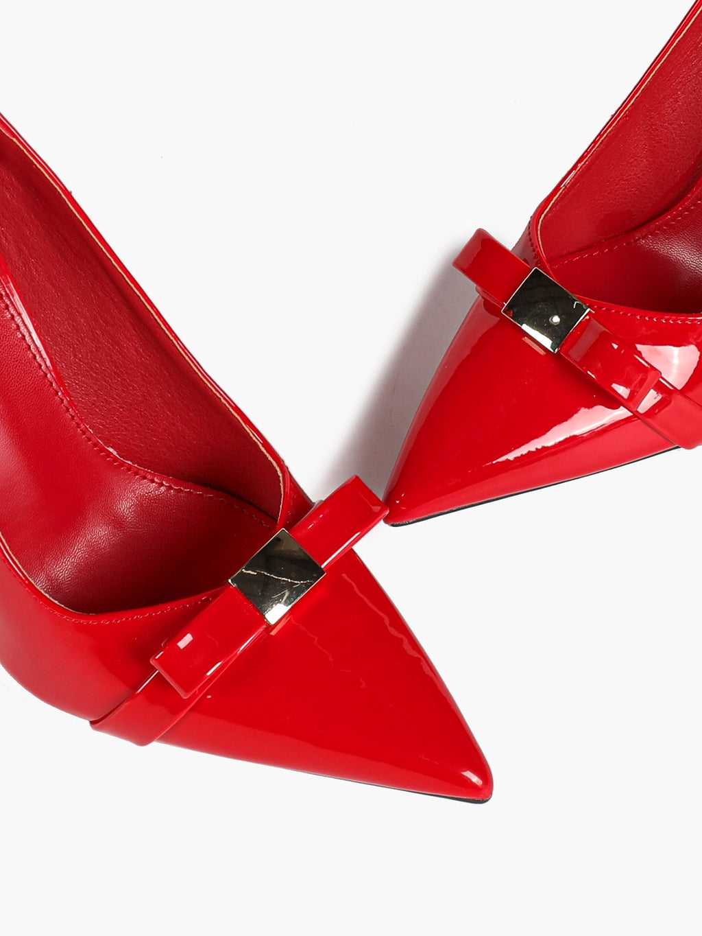 Red Pointed Toe Stiletto Pumps Metal Bow Decor High Heel Slip‑on Heels for Party Evening