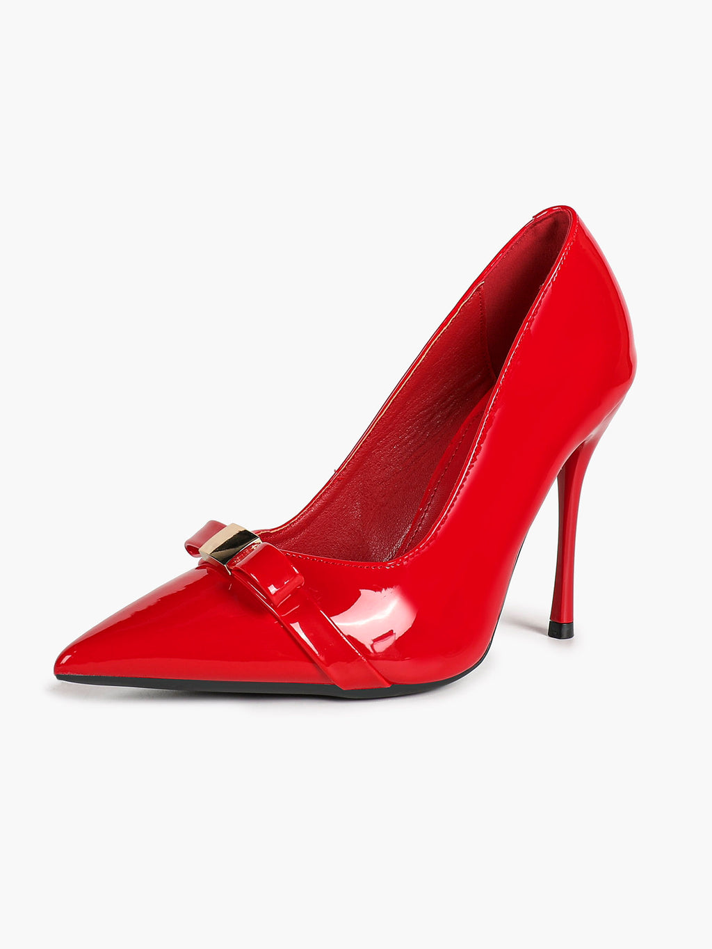 Red Pointed Toe Stiletto Pumps Metal Bow Decor High Heel Slip‑on Heels for Party Evening