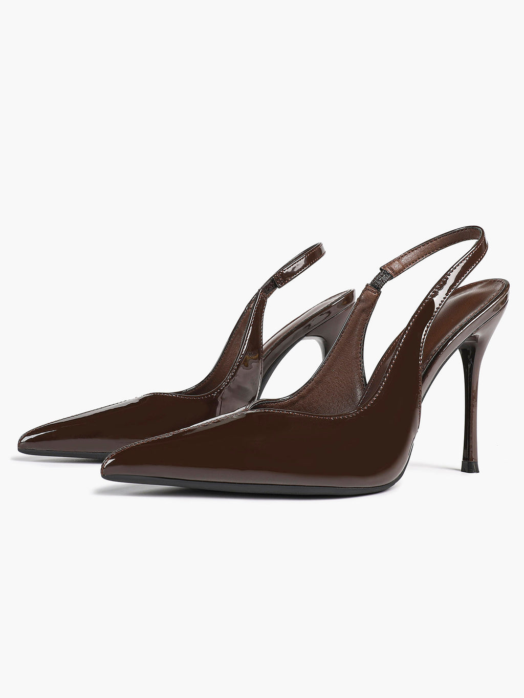 Pointed Toe Slingback Heels Patent Leather Sleek Stilettos Office Formal Event